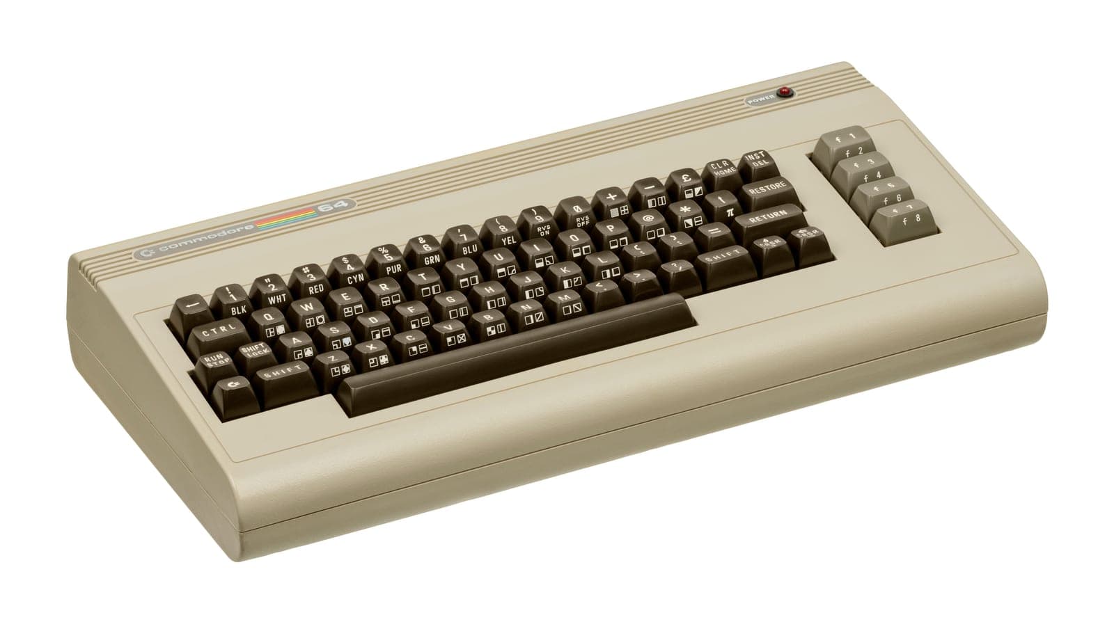 Commodore 64 in three-quarter view from the right